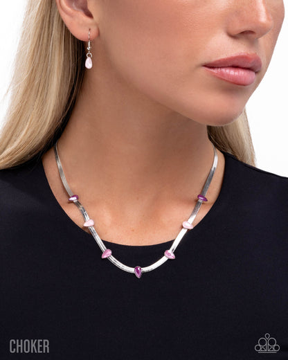 Drawing Attention - Purple Rhinestone, Silver Necklace - Paparazzi Accessories