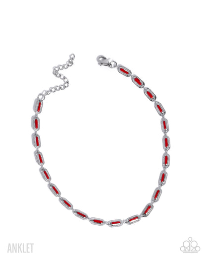 Color Run - Red Enamel, Silver Stainless Steel Anklet - Paparazzi Accessories