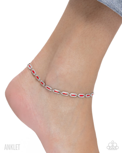 Color Run - Red Enamel, Silver Stainless Steel Anklet - Paparazzi Accessories