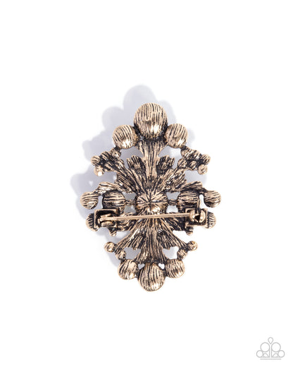 Peaceful Polish - Gold, Pearl, & White Rhinestone Brooch - Paparazzi Accessories