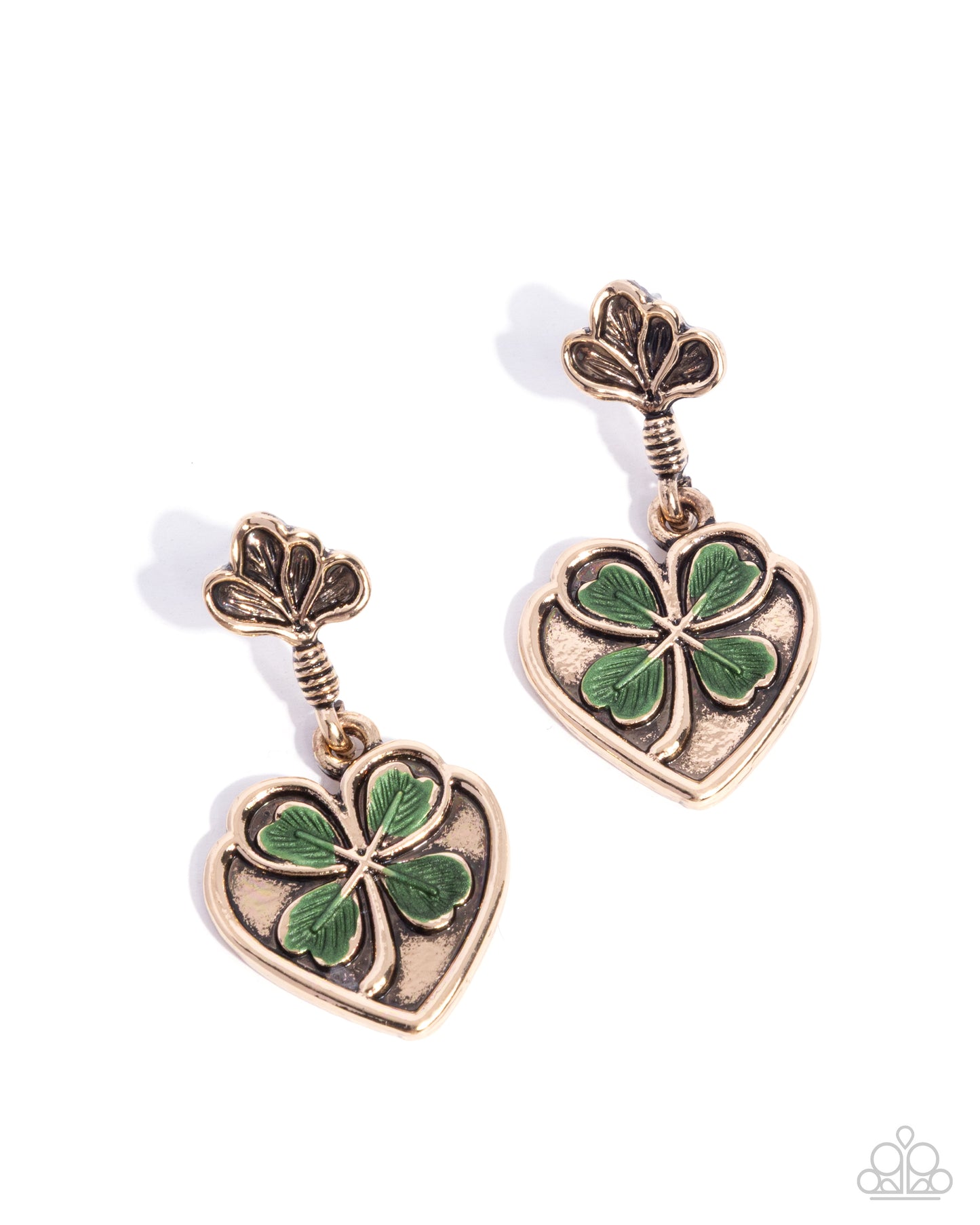 Confident Clover - Green Clover, Gold Heart Earrings - Paparazzi Accessories