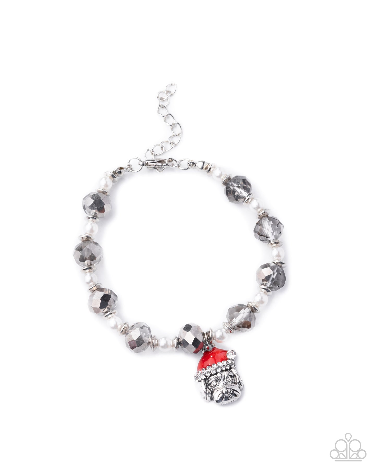 Christmas Chic - Red Santa Hat, Silver Dog Charm Bracelet - Paparazzi Accessories