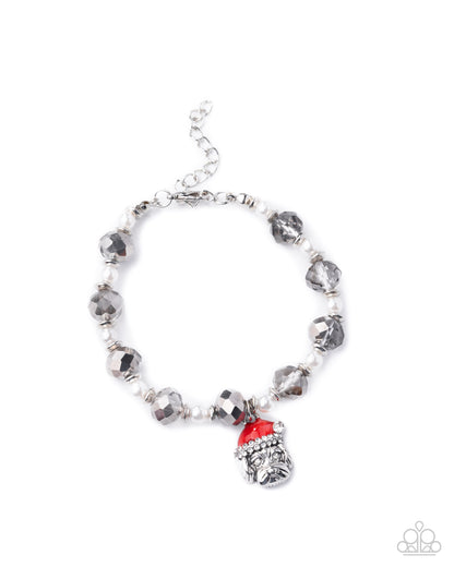 Christmas Chic - Red Santa Hat, Silver Dog Charm Bracelet - Paparazzi Accessories