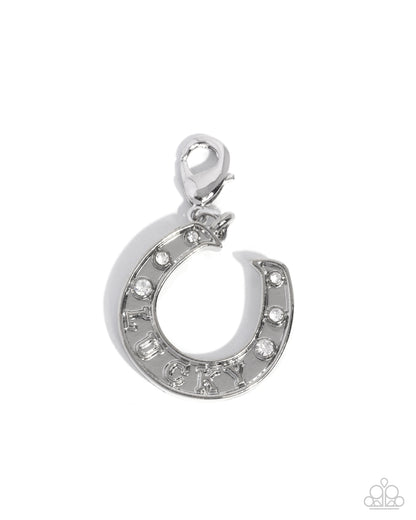 Horseshoe Hold - White - Rhodium Dipped Charm