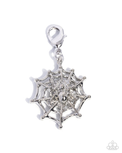 Spiderweb Selfie - Silver Rhodium Dipped Spiderweb Charm - Papaprazzi Accessories