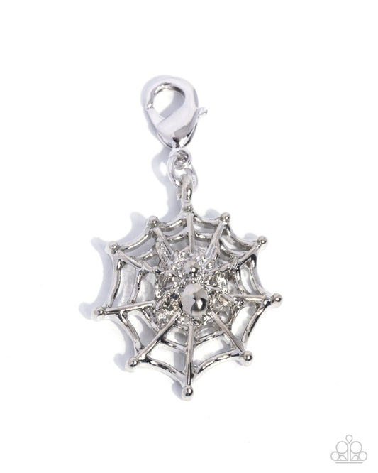 Spiderweb Selfie - Silver Rhodium Dipped Spiderweb Charm - Papaprazzi Accessories