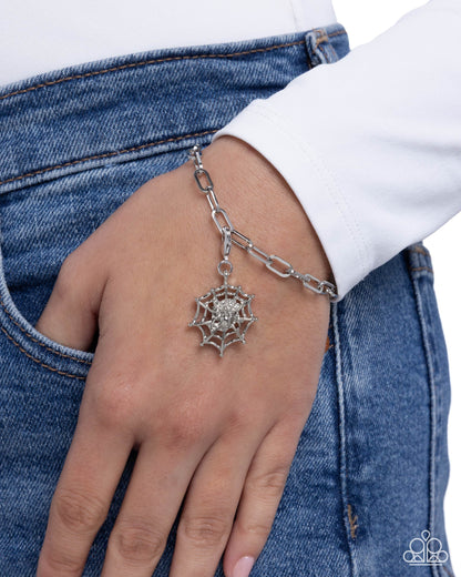 Spiderweb Selfie - Silver Rhodium Dipped Spiderweb Charm - Papaprazzi Accessories