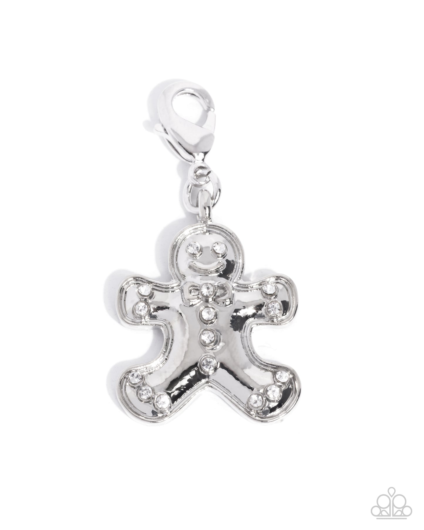 Genuine Gingerbread - White Rhinestone - Rhodium Gingerbread Man Charm - Paparazzi Accessories
