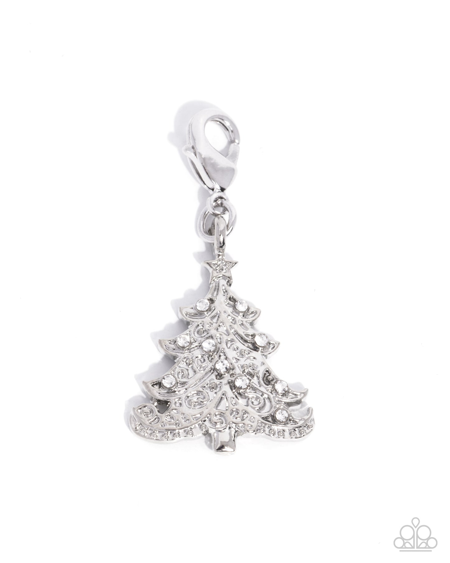 Elaborate Evergreen - White Rhinestone - Rhodium Christmas Tree Charm - Paparazzi Accessories
