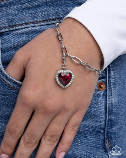 Romantic Holiday - Red Rhinestone Heart, Rhodium Charm - Paparazzi Accessories