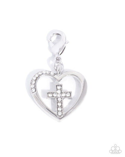 Christian Charisma - White Rhinestone Rhodium Charm - Paparazzi Accessories