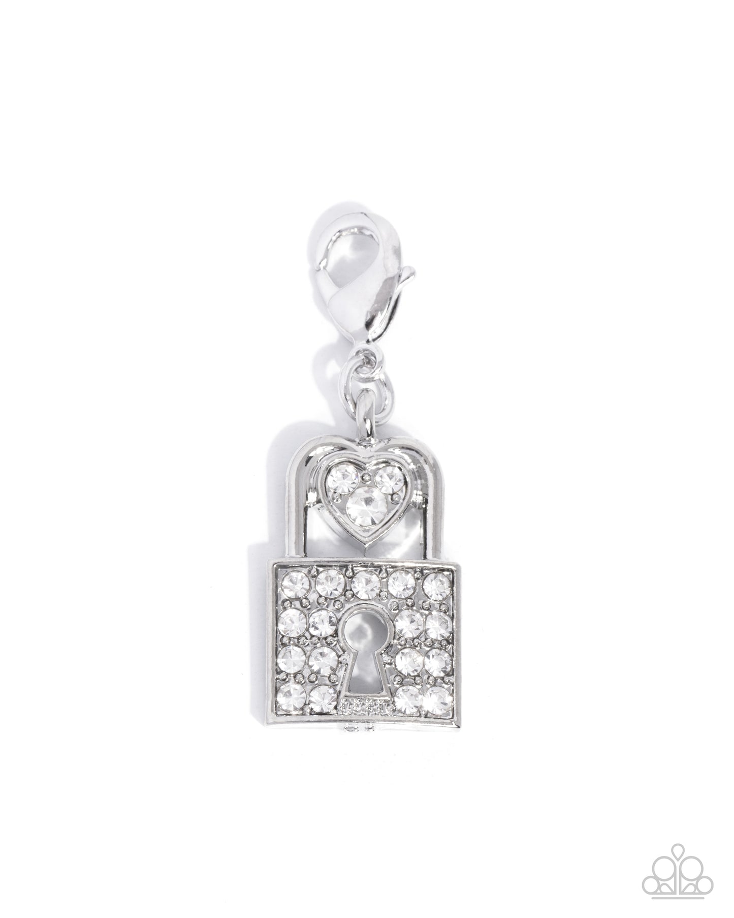 Committed Chic - White Rhinestone, Silver Lock Charm - Paparazzi Accessories