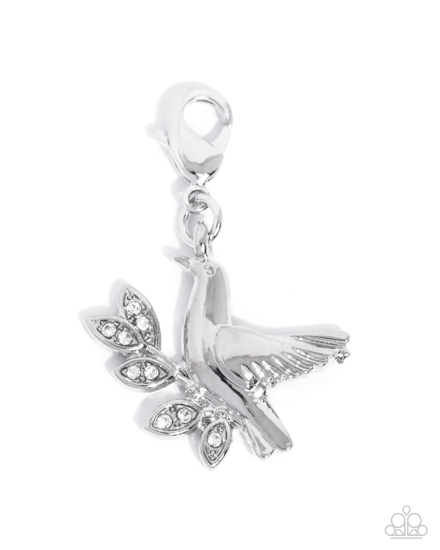 Devoted Dove - White Rhinestone Rhodium Charm - Paparazzi Accessories