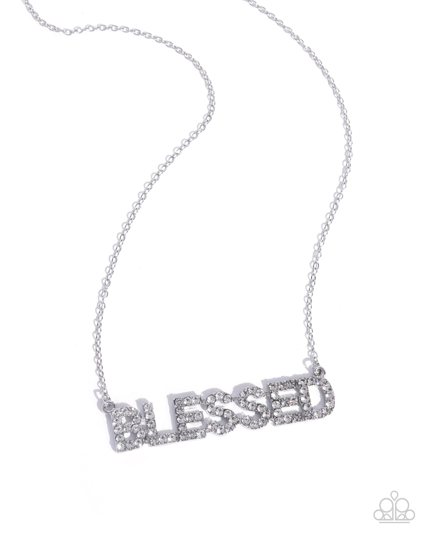 Blessed Benefit - White Rhinestone, Silver "Blessed" Necklace - Paparazzi Accessories