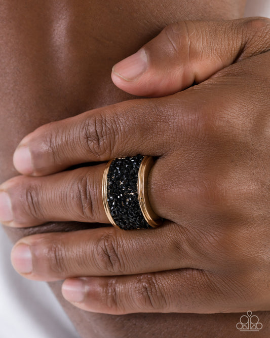 Assertive Audience - Black Druzy, Gold Urban Mens Ring - Paparazzi Accessories
