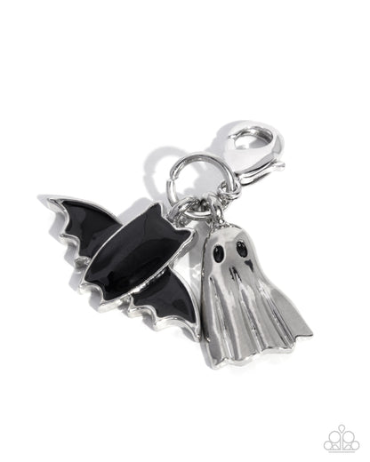 Fright Fan - Silver Ghost and Black Bat Rhodium Charms - Paparazzi Accessories