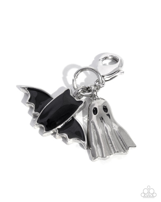 Fright Fan - Silver Ghost and Black Bat Rhodium Charms - Paparazzi Accessories