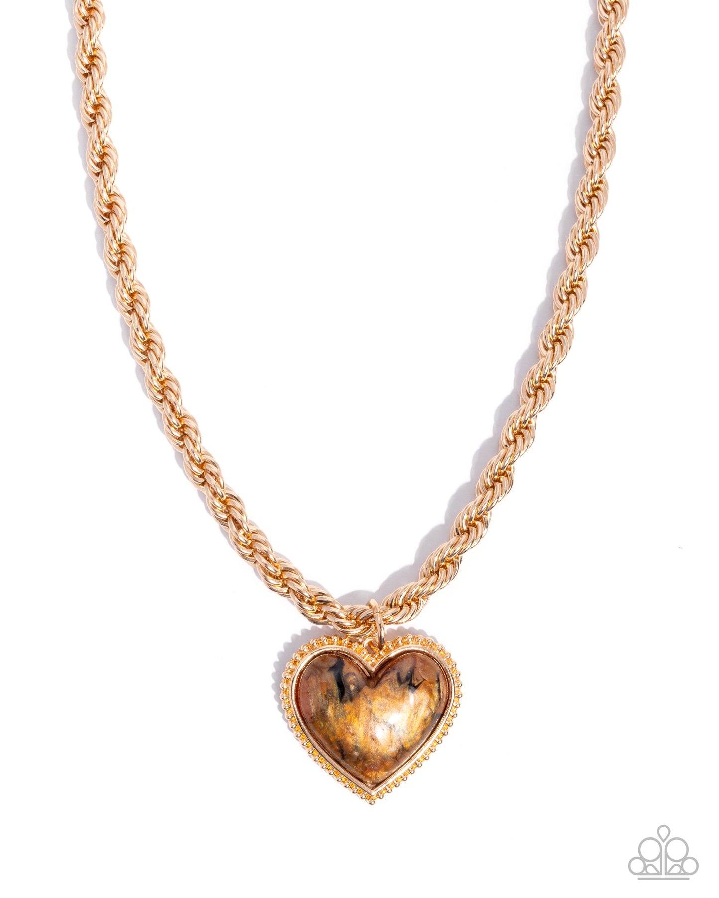 Romantic Rhythm - Brown Pearlescent Heart, Gold Necklace - Paparazzi Accessories
