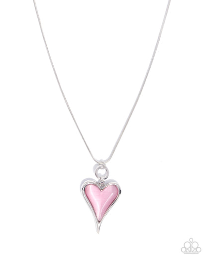 Romantic Renewal - Pink Heart, Silver Necklace - Paparazzi Accessories