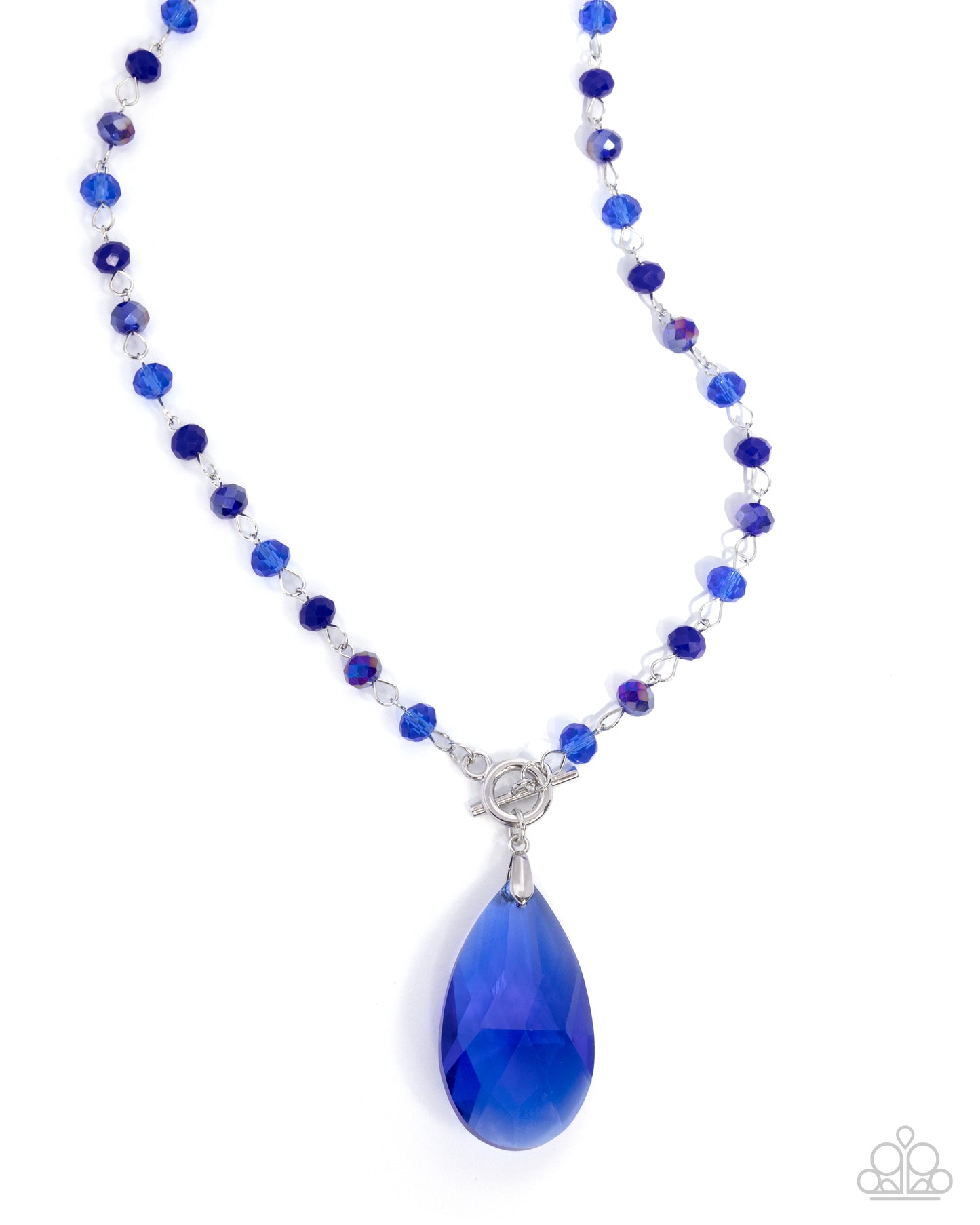 Teardrop Tale - Blue Faceted Gem Silver Toggle Necklace - Paparazzi Accessories
