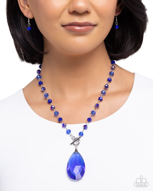 Teardrop Tale - Blue Faceted Gem Silver Toggle Necklace - Paparazzi Accessories