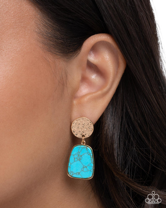 Sedona Social - Gold & Turquoise Crackle Stone Earrings - Paparazzi Accessories