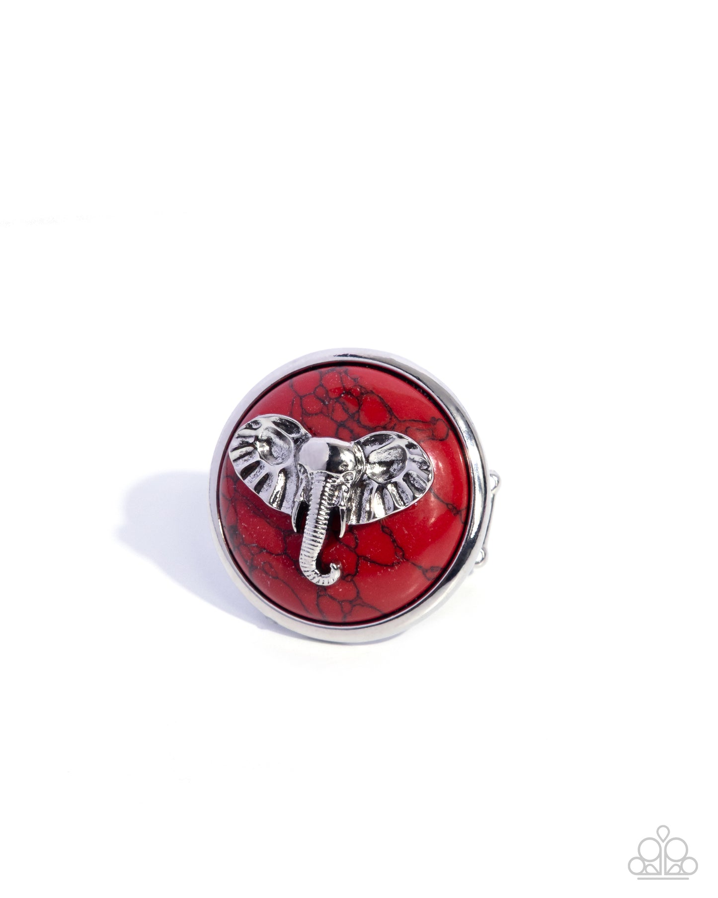 Elephant Etude - Red Marbled Stone, Silver Elephant Ring - Paparazzi Accessories
