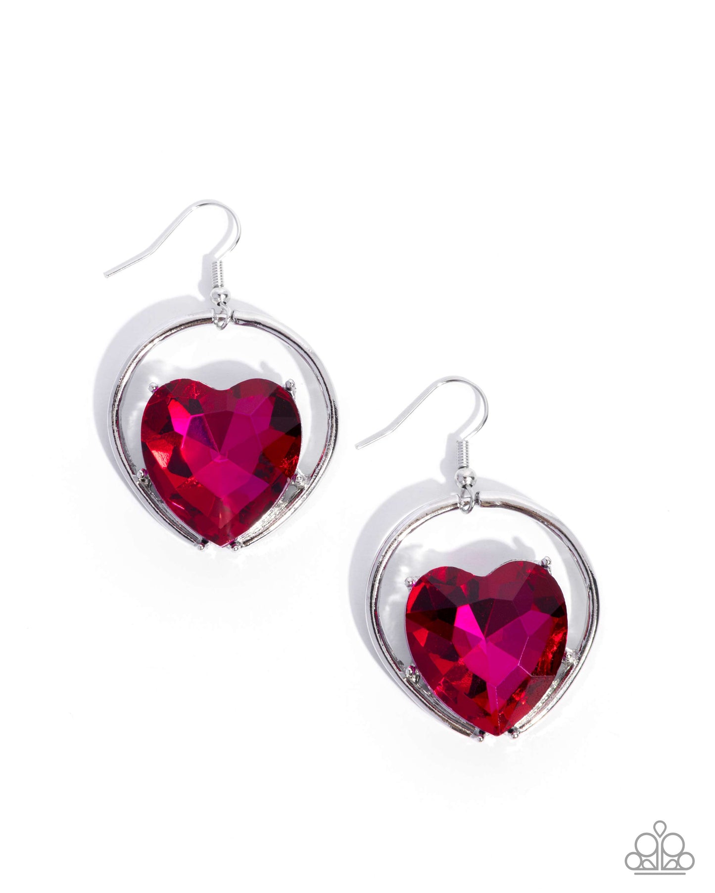 Valuable Valentines - Pink Rhinestone Heart, Silver Fishhook Back Earrings - Paparazzi Accessories