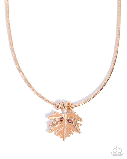 Lovely Leaf - Brown Enamel Leaf Pendant Gold Necklace - Paparazzi Accessories