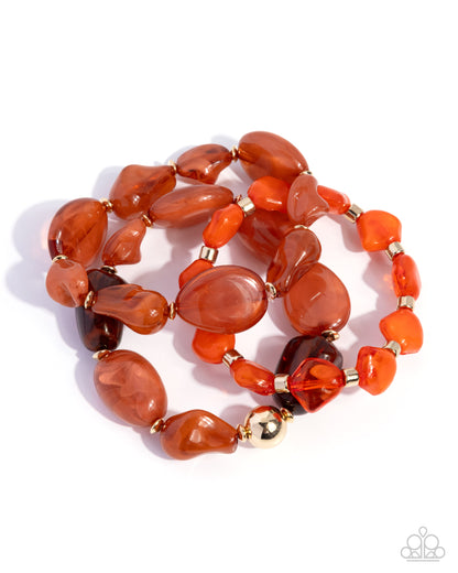 Soothing Stack - Orange Swirled Bead Bracelet Stack - Paparazzi Accessories