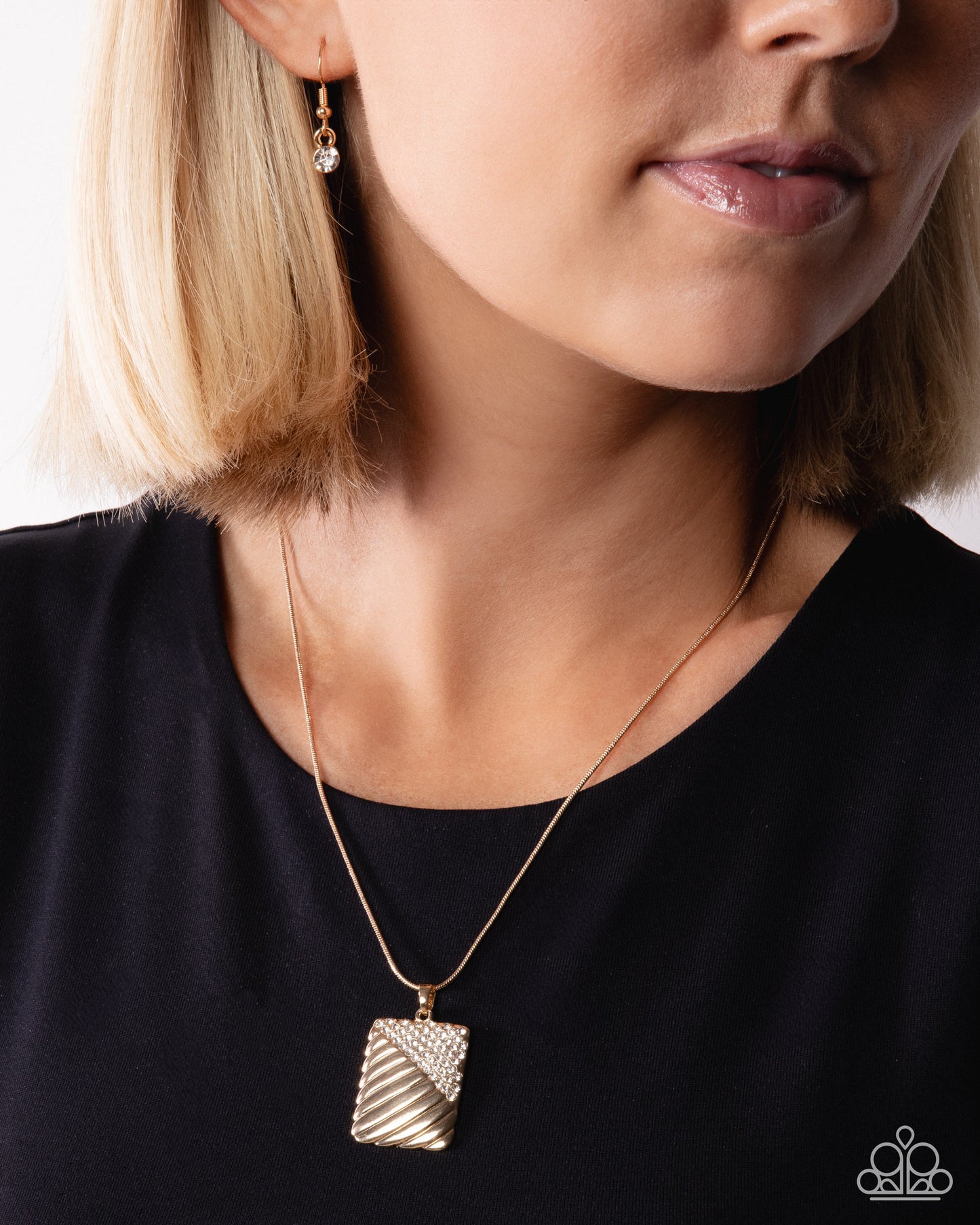 Dazzling Discord - Gold Pendant, White Rhinestone Necklace - Paparazzi Accessories