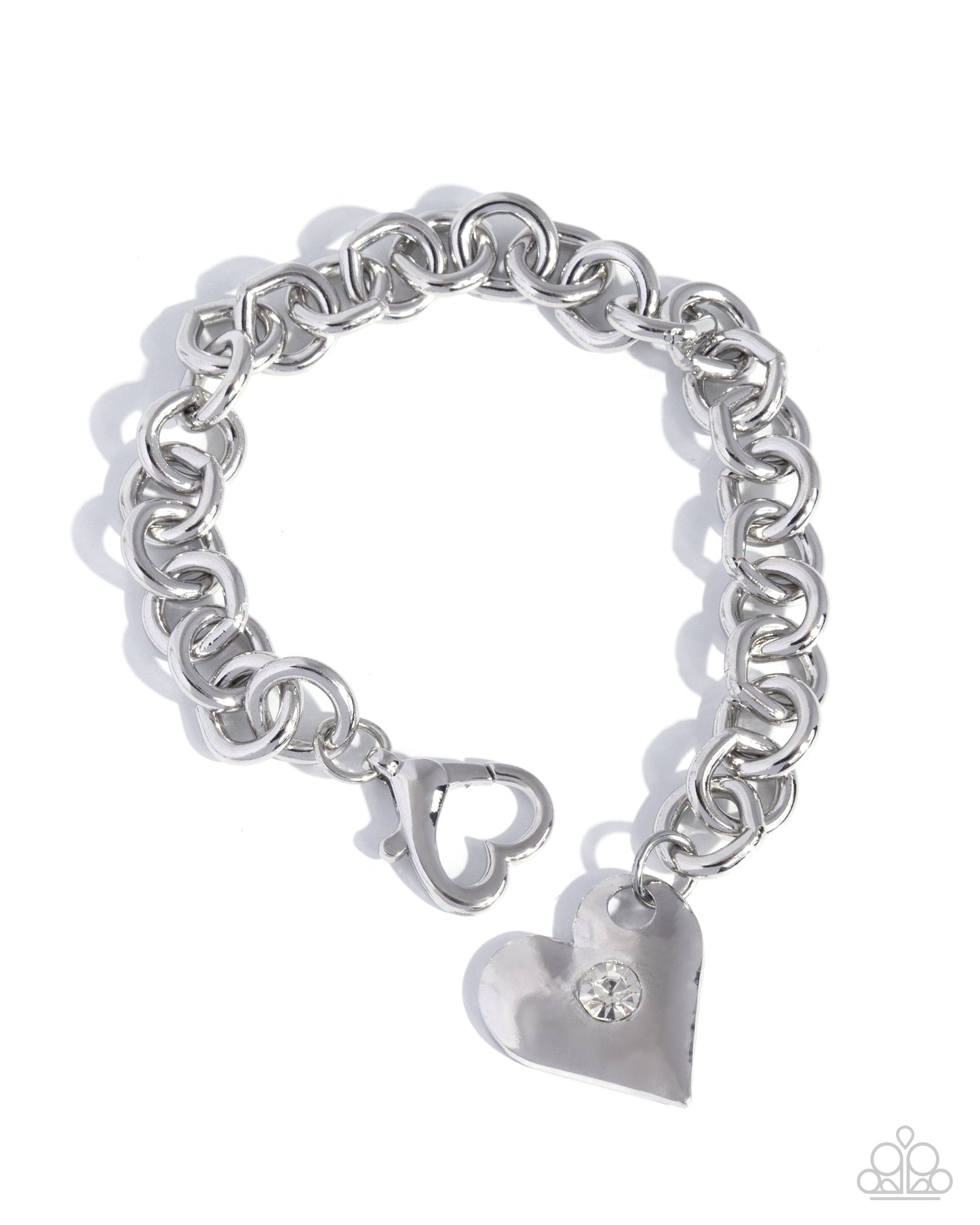 Full of Affection - White Rhinestone, Silver Heart Bracelet - Paparazzi Accessories