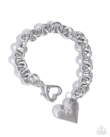 Full of Affection - White Rhinestone, Silver Heart Bracelet - Paparazzi Accessories