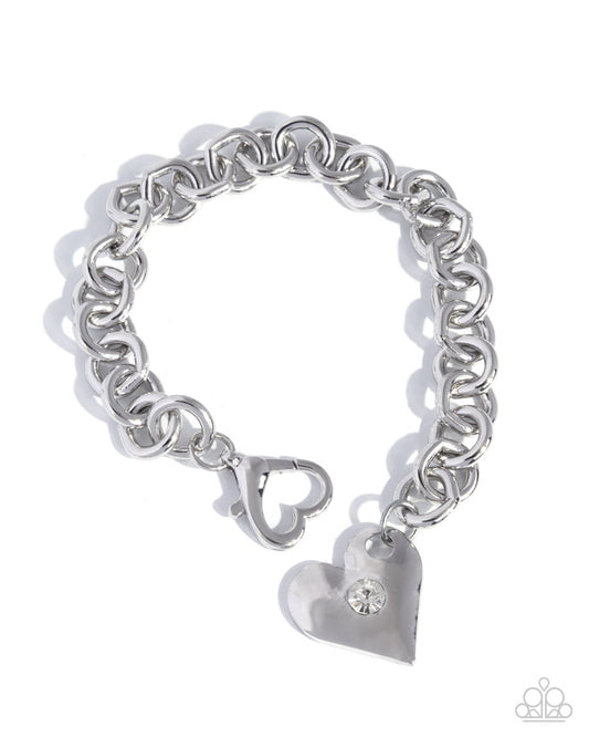 Full of Affection - White Rhinestone, Silver Heart Bracelet - Paparazzi Accessories