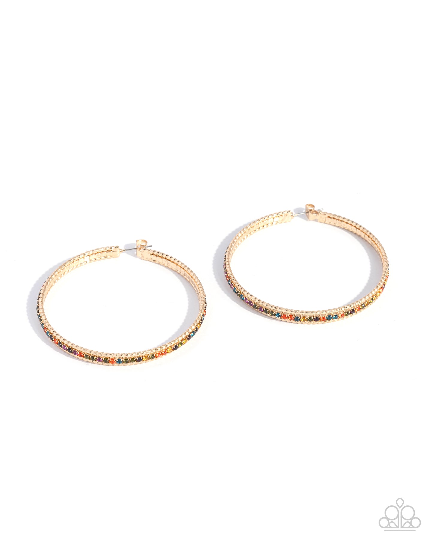 Candescent Collision - Gold Multi Rhinestone Hoop Earrings - Paparazzi Accessories