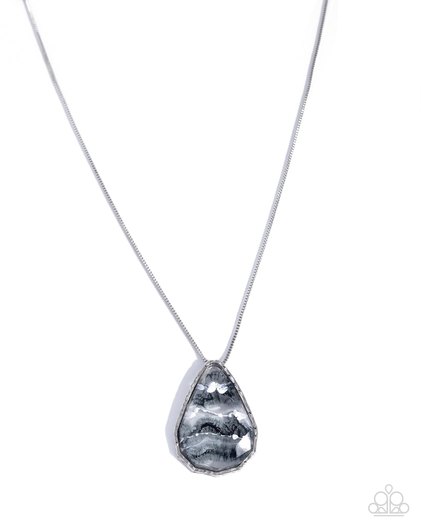 Adorably Artistic - Black, Grey and White Hammered Pendant Necklace - Paparazzi Accessories