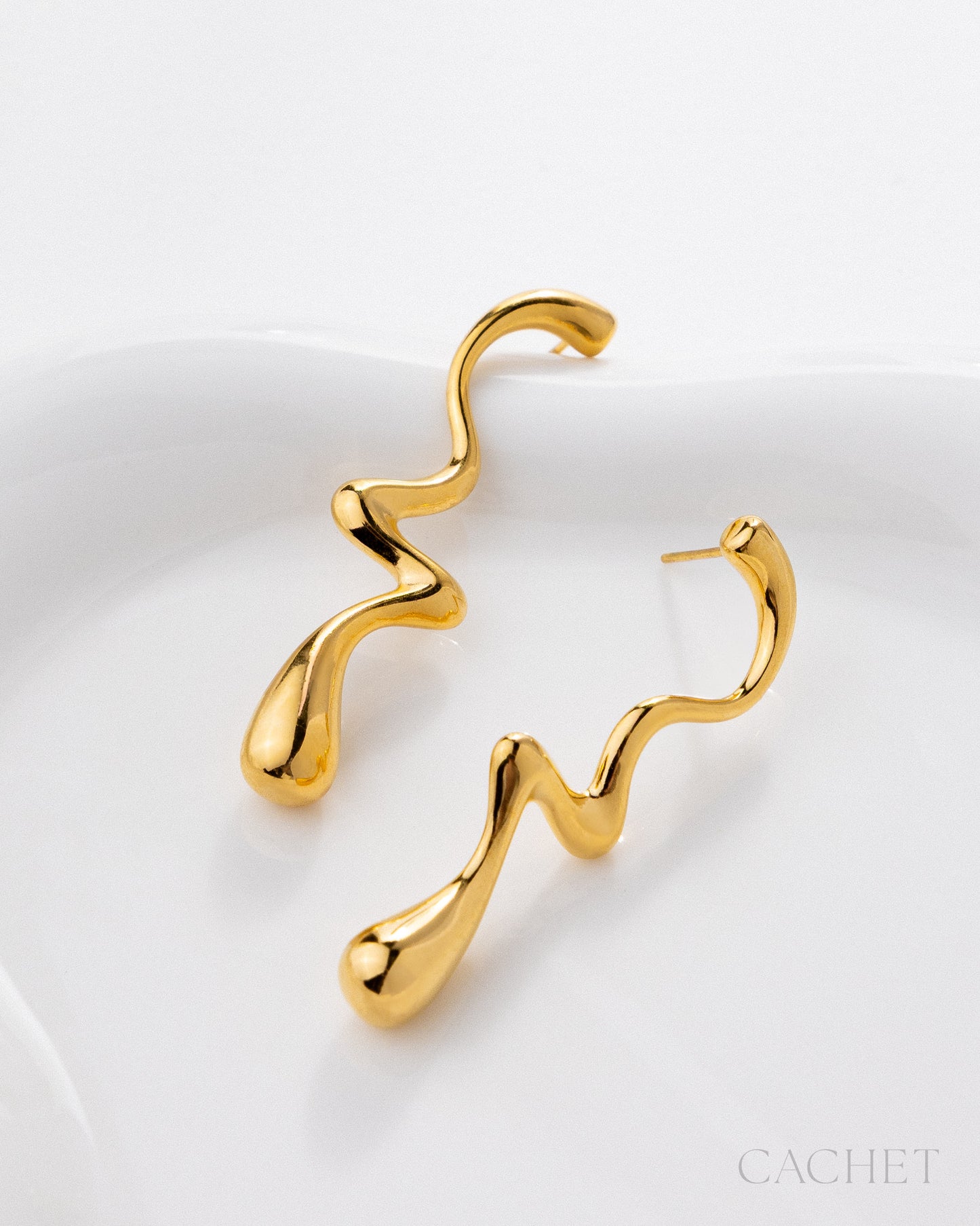 CACHET - "Ripple" - 18K Gold Plated Post Earrings