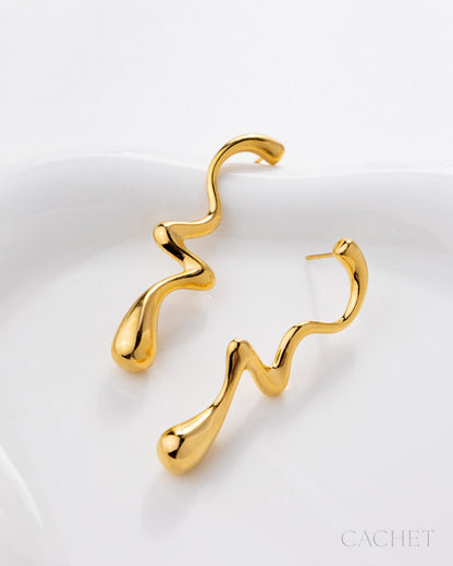 CACHET - "Ripple" - 18K Gold Plated Post Earrings