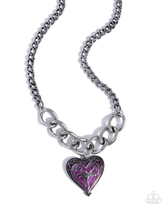 Smitten Scope - Purple Rhinestone Heart Necklace - Paparazzi Accessories