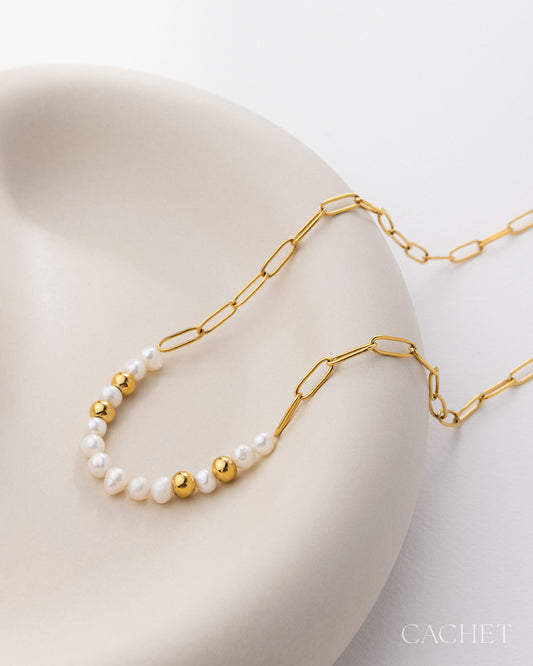 CACHET - "Baroque" - Freshwater Pearls & 18k Gold Plated Necklace
