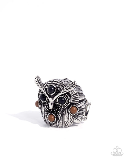 Owl Obligato - Brown and Silver Owl Ring - Paparazzi Accessories