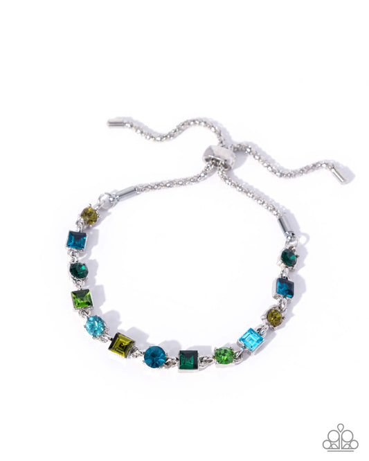 Checking For Chic - Green Rhinestone Slide Bracelet - Paparazzi Accessories