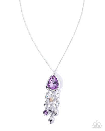 Oval Observation - Purple Rhinestone, Silver Necklace - Paparazzi Accessories