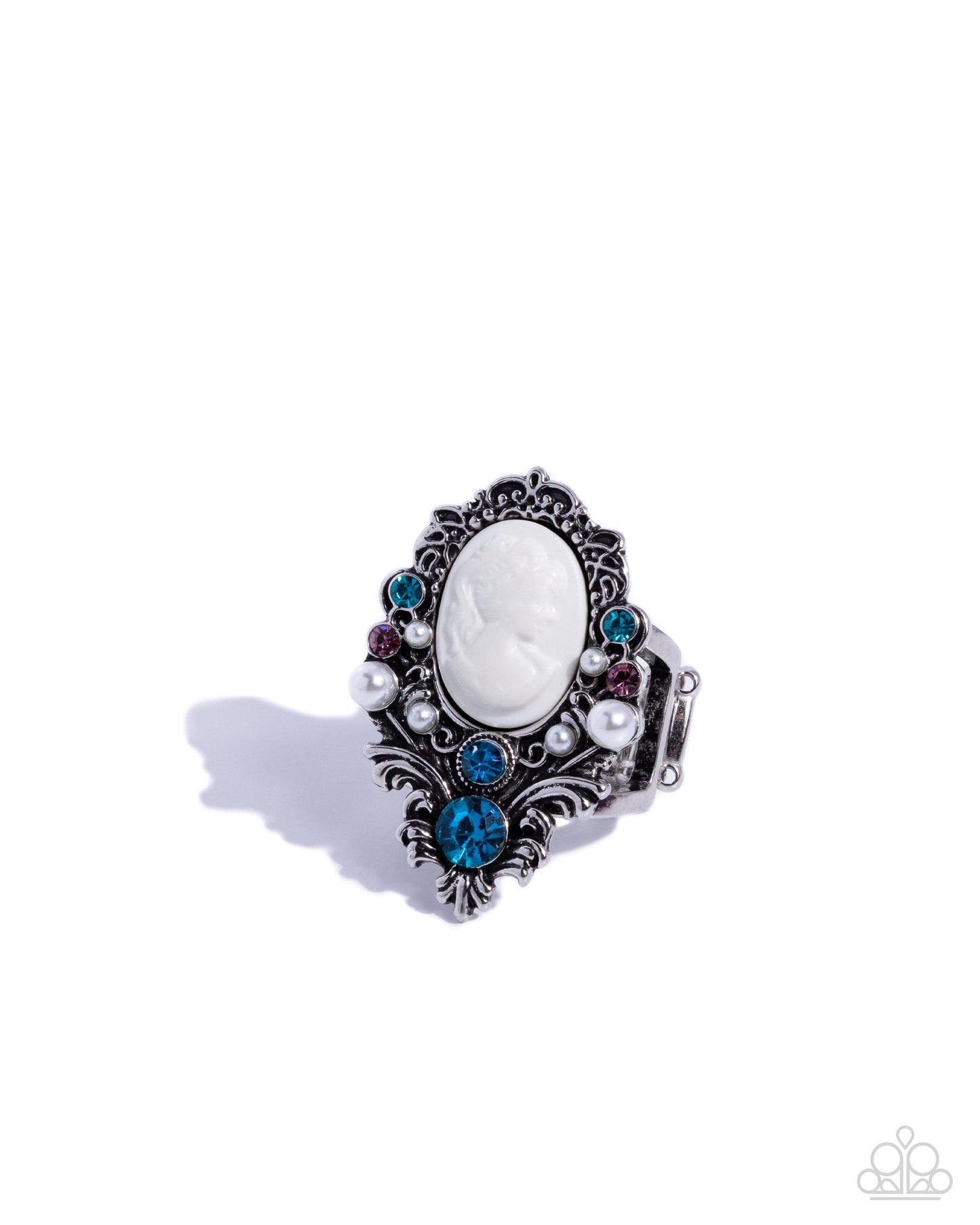 Cameo Clarity - Blue Rhinestone, White Cameo Ring - Paparazzi Accessories