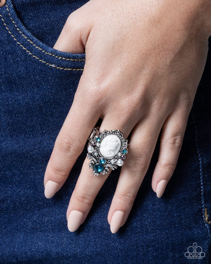 Cameo Clarity - Blue Rhinestone, White Cameo Ring - Paparazzi Accessories