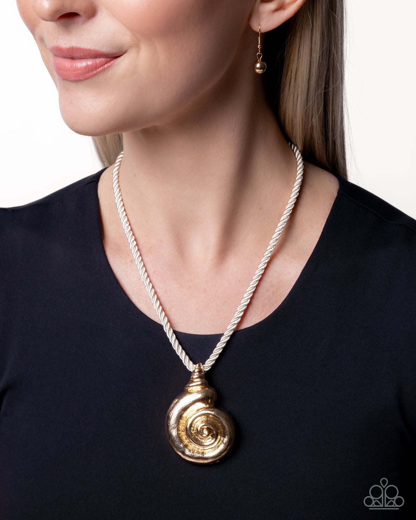 Coastal Chance - Gold Shell, White Cord Necklace - Paparazzi Accessories