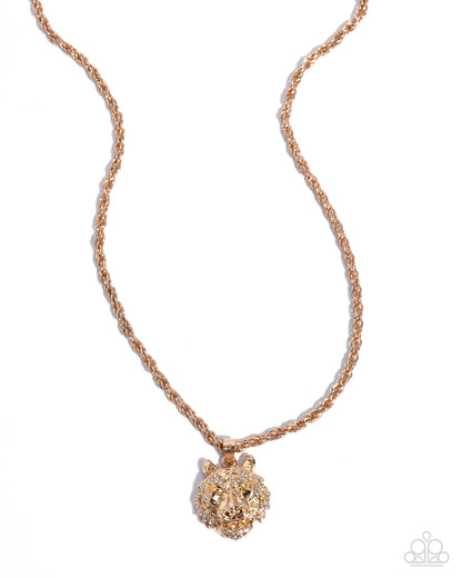 Polished Prowl - Gold Tiger Pendant Necklace - Paparazzi Accessories