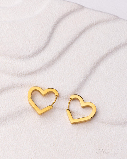 Sincre - 18K Gold Heart Hing Hoop Cachet Earrings - Paparazzi Accessories