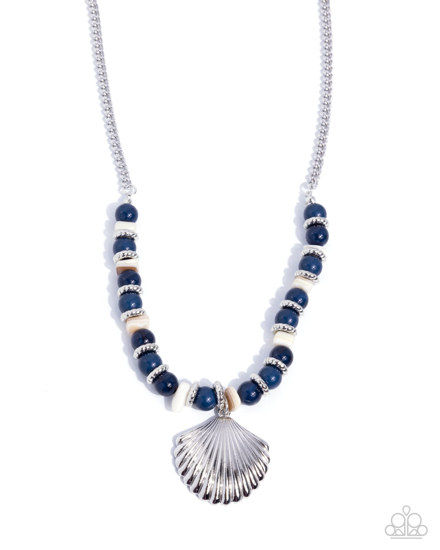Seafaring Season - Blue Bead, White Shell Bead, Silver Shell Necklace - Paparazzi Accessories