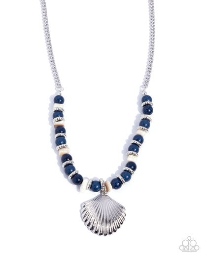 Seafaring Season - Blue Bead, White Shell Bead, Silver Shell Necklace - Paparazzi Accessories
